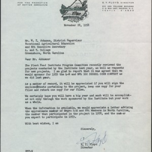 Letter from E.Y. FLoyd to W.T. Johnson Regarding Plant Food Institute Program Committee