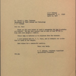Memorandum from W. T. Johnson to Dr. Samuel J. Dunn Re: Workshop and Banquet