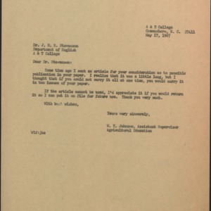 Memorandum from W. T. Johnson to J. M. R. Stevenson Re: Article Publication
