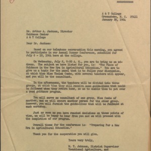 Memorandum from W. T. Johnson to Dr. Arthur A. Jackson Re: Annual Summer Conference