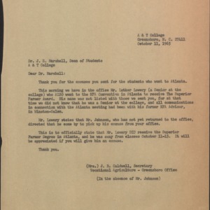 Memorandum from J. B. Caldwell to J. E. Marshall Re: Student Participation in Atlanta