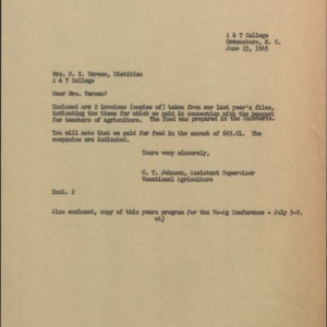 Memorandum from W. T. Johnson to E. K. Vereen Re: Invoices