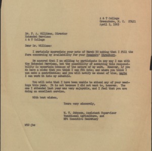 Memorandum from W. T. Johnson to F. A. Williams Re: Speakers' Directory