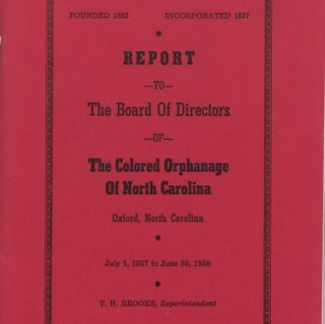 Report to The Board of Directors of The Colored Orphanage of North Carolina