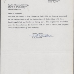 Memorandum from M. S. Sanders to S. B. Simmons Re: Copy of the Federation Radio NFA Day Program