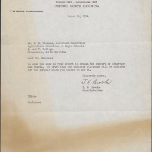 Memorandum from T. H. Brooks to S. B. Simmons Re: Enclosed Statement