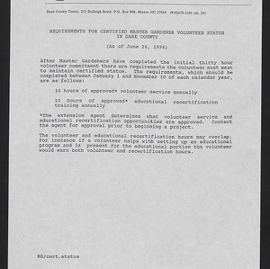 Volunteer Requirements & Opportunities, 1996