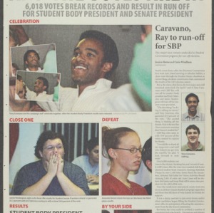 Front page of newspaper with images of three people.