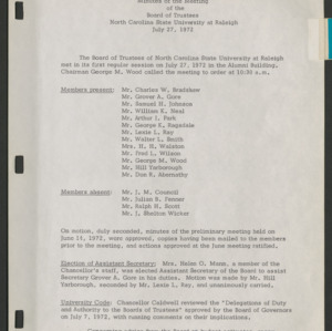Board of Trustees, Minutes, 1972 July 27