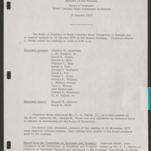 Board of Trustees, Minutes, 1973 January 31