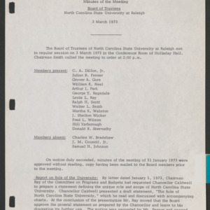 Board of Trustees, Minutes, 1973 March 3