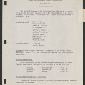 Board of Trustees, Minutes, 1973 October 5