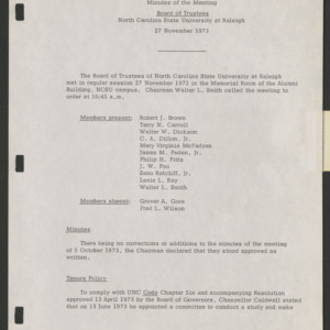 Board of Trustees, Minutes, 1973 November 27