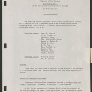 Board of Trustees, Minutes, 1974 February 20