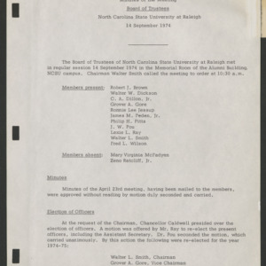 Board of Trustees, Minutes, 1974 September 14