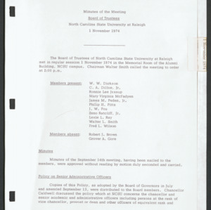 Board of Trustees Meeting Minutes, 1974 November 1