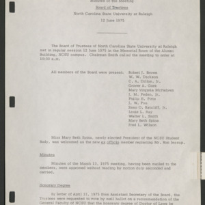 Board of Trustees, Minutes, 1975 June 12