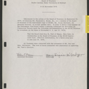 Board of Trustees, Minutes (Telephone Ballot), 1976 November 8-10