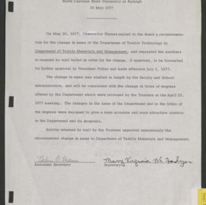 Board of Trustees, Minutes (Mail Ballot), 1977 May 30