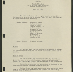 Board of Trustees, Minutes, 1985 April 20