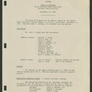 Board of Trustees, Minutes, 1986 September 13