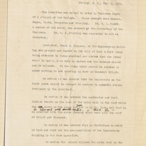 Executive Committee Minutes, 1911 February 9