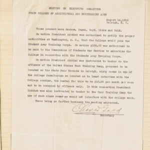 Executive Committee Minutes, 1918 August 14