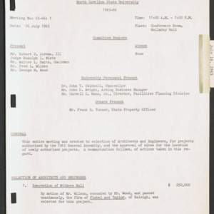 Board of Trustees Buildings and Property Committee Minutes, 1965 July 16