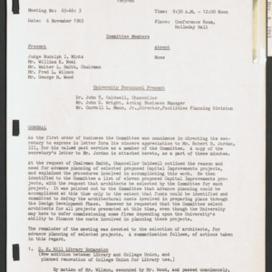 Board of Trustees Buildings and Property Committee Minutes, 1965 Nov 6