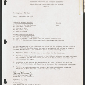 Board of Trustees Buildings and Property Committee Minutes, 1972 Sept 16