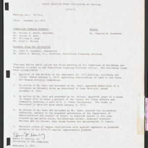 Board of Trustees Buildings and Property Committee Minutes, 1973 Jan 31