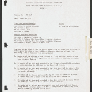 Board of Trustees Buildings and Property Committee Minutes, 1973 June 28