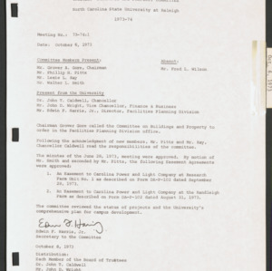 Board of Trustees Buildings and Property Committee Minutes, 1973 Oct 6