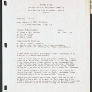 Board of Trustees Buildings and Property Committee Minutes, 1974 Feb 20