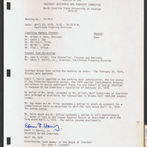 Board of Trustees Buildings and Property Committee Minutes, 1974 April 23