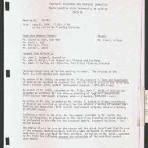 Board of Trustees Buildings and Property Committee Minutes, 1974 June 27