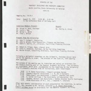 Board of Trustees Buildings and Property Committee Minutes, 1974 Aug 15