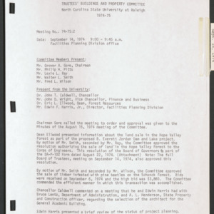Board of Trustees Buildings and Property Committee Minutes, 1974 Sept 14