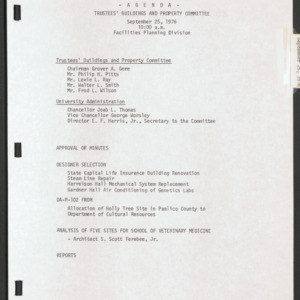 Board of Trustees Buildings and Property Committee Minutes, 1976 Sept 25