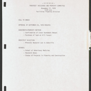 Board of Trustees Buildings and Property Committee Minutes, 1978 Nov 11