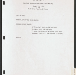 Board of Trustees Buildings and Property Committee Minutes, 1979 Aug 23