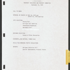 Board of Trustees Buildings and Property Committee Minutes, 1979 Sept 15