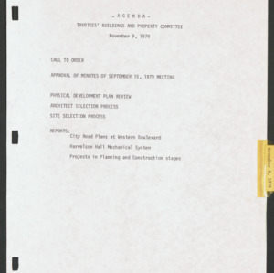 Board of Trustees Buildings and Property Committee Minutes, 1979 Nov 9