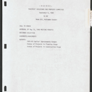 Board of Trustees Buildings and Property Committee Minutes, 1980 Sept 6