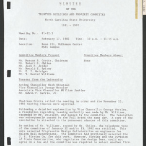 Board of Trustees Buildings and Property Committee Minutes, 1982 Feb 17