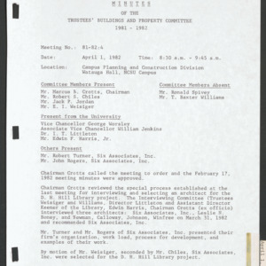 Board of Trustees Buildings and Property Committee Minutes, 1982 April 1