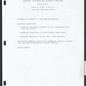 Board of Trustees Buildings and Property Committee Minutes, 1984 March 8