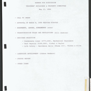 Board of Trustees Buildings and Property Committee Minutes, 1984 May 11