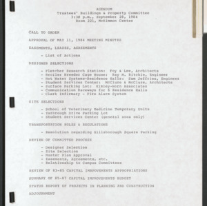 Board of Trustees Buildings and Property Committee Minutes, 1984 Sept 28