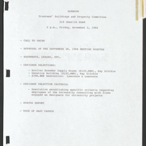Board of Trustees Buildings and Property Committee Minutes, 1984 Nov 2